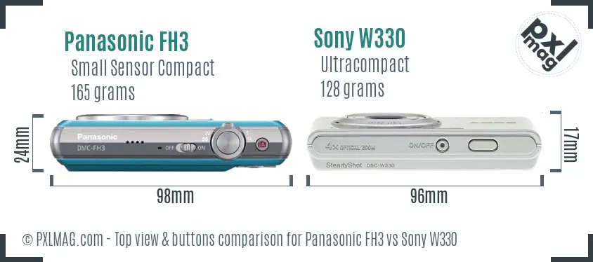 Panasonic FH3 vs Sony W330 top view buttons comparison Panasonic FH3 vs Sony W330 top view buttons comparison