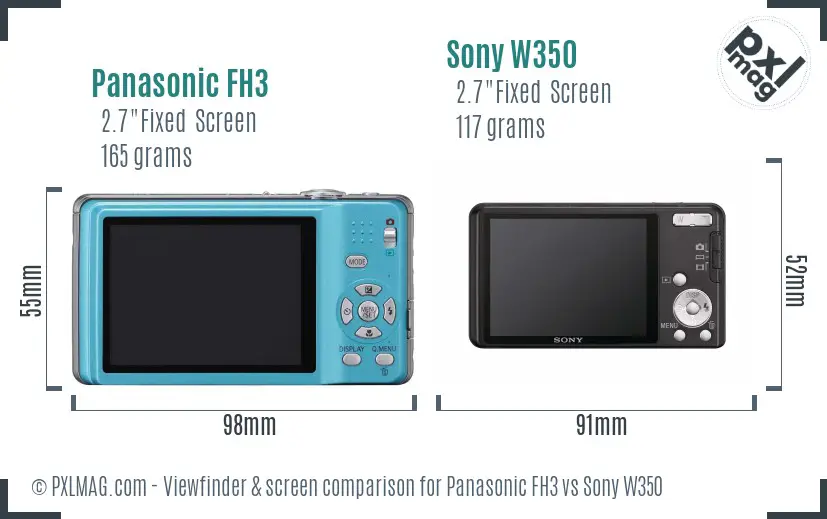Panasonic FH3 vs Sony W350 Screen and Viewfinder comparison