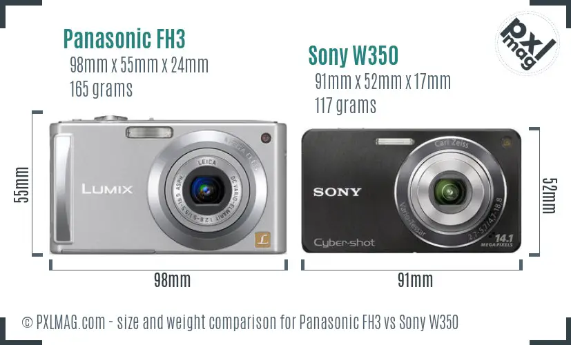 Panasonic FH3 vs Sony W350 size comparison