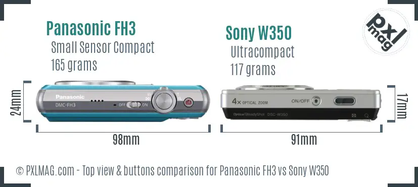 Panasonic FH3 vs Sony W350 top view buttons comparison