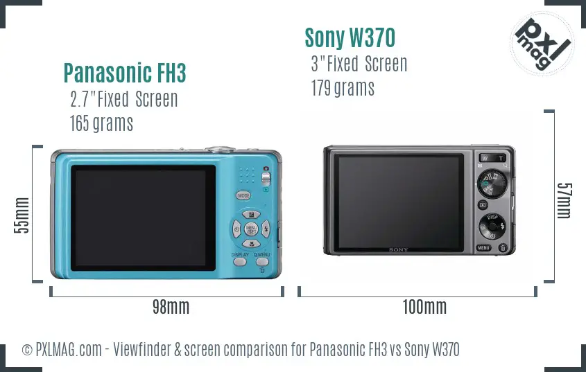 Panasonic FH3 vs Sony W370 Screen and Viewfinder comparison
