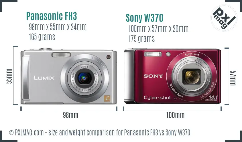 Panasonic FH3 vs Sony W370 size comparison