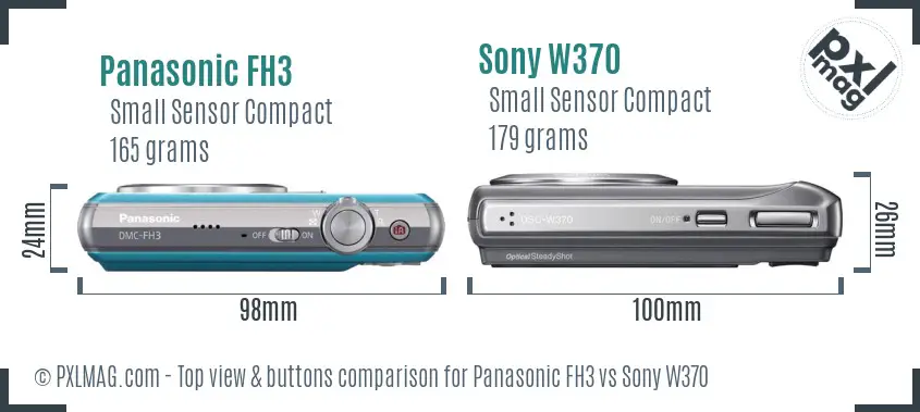 Panasonic FH3 vs Sony W370 top view buttons comparison