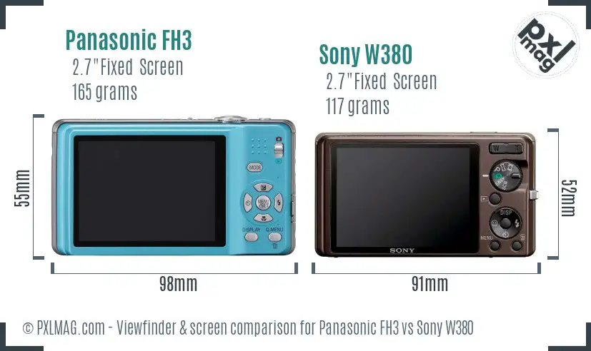 Panasonic FH3 vs Sony W380 Screen and Viewfinder comparison