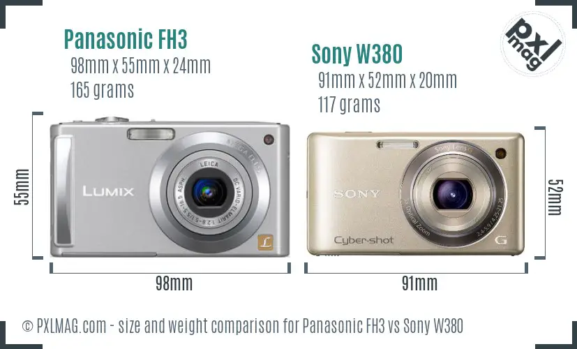 Panasonic FH3 vs Sony W380 size comparison