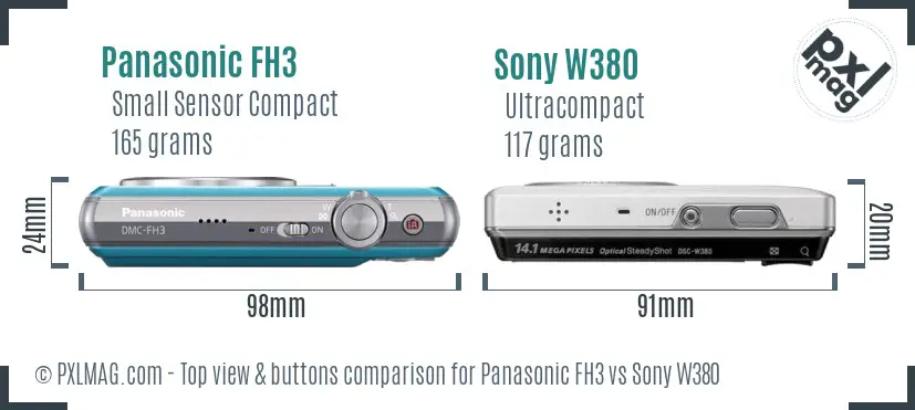 Panasonic FH3 vs Sony W380 top view buttons comparison