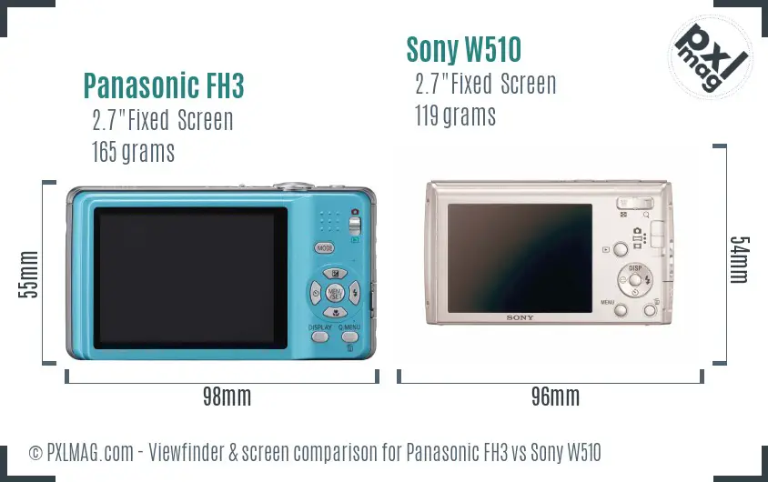 Panasonic FH3 vs Sony W510 Screen and Viewfinder comparison