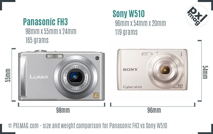 Panasonic FH3 vs Sony W510 size comparison