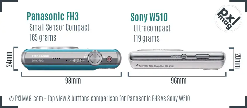 Panasonic FH3 vs Sony W510 top view buttons comparison