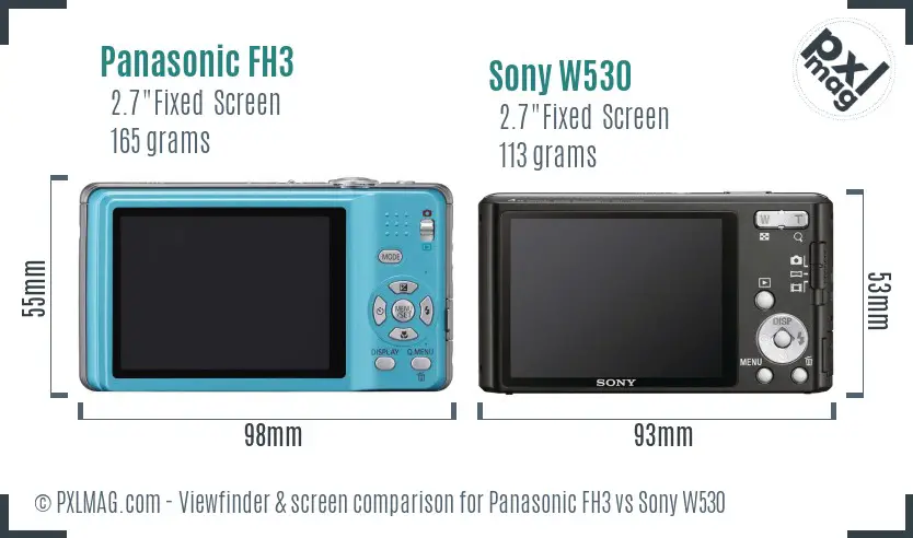 Panasonic FH3 vs Sony W530 Screen and Viewfinder comparison