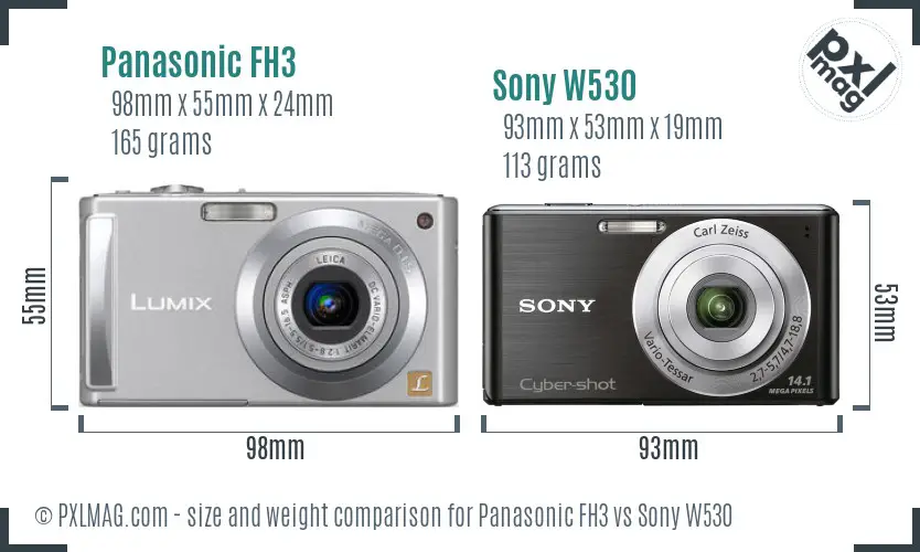 Panasonic FH3 vs Sony W530 size comparison