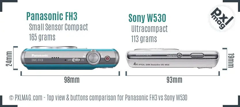 Panasonic FH3 vs Sony W530 top view buttons comparison