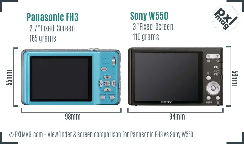 Panasonic FH3 vs Sony W550 Screen and Viewfinder comparison