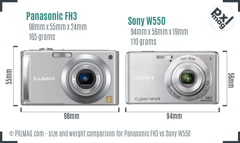 Panasonic FH3 vs Sony W550 size comparison