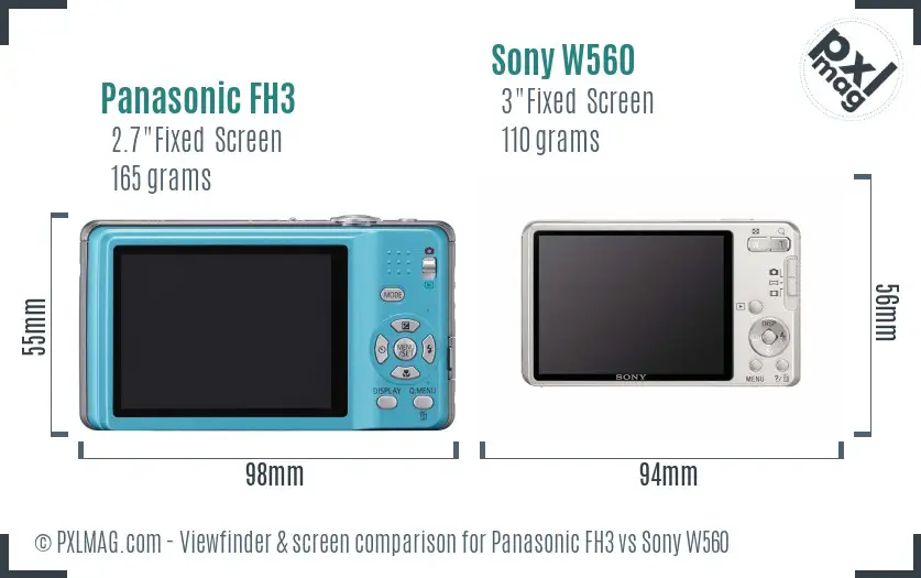 Panasonic FH3 vs Sony W560 Screen and Viewfinder comparison