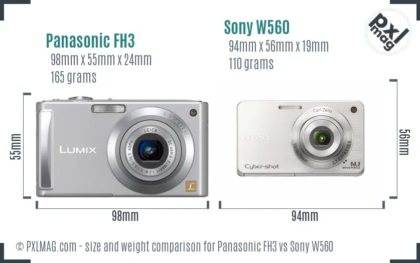 Panasonic FH3 vs Sony W560 size comparison