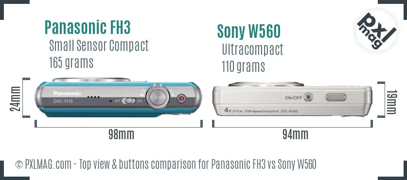 Panasonic FH3 vs Sony W560 top view buttons comparison