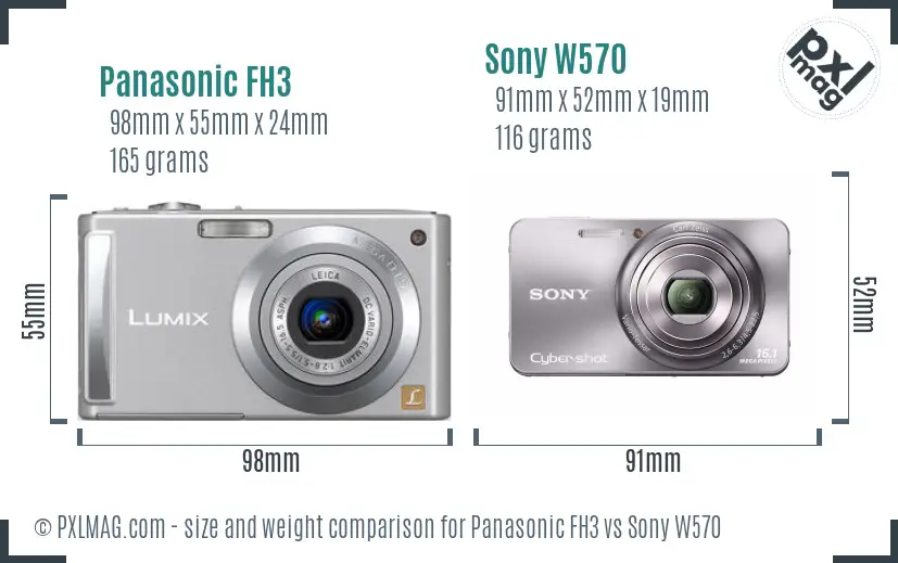 Panasonic FH3 vs Sony W570 size comparison