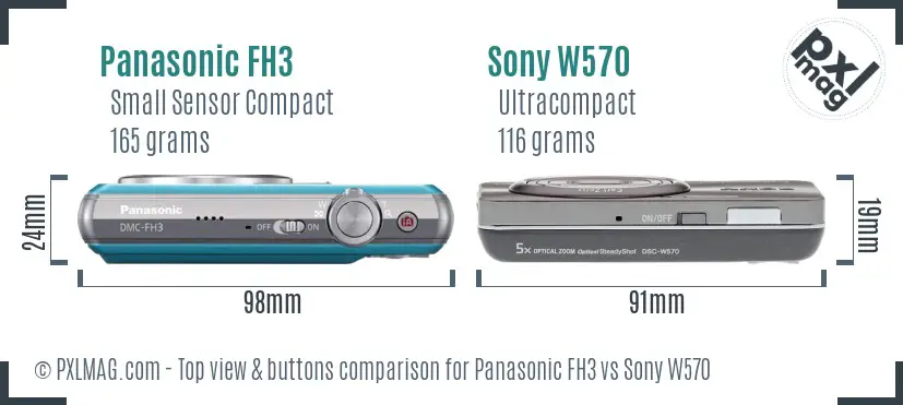 Panasonic FH3 vs Sony W570 top view buttons comparison