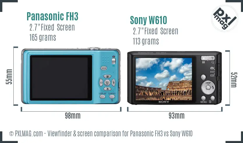 Panasonic FH3 vs Sony W610 Screen and Viewfinder comparison