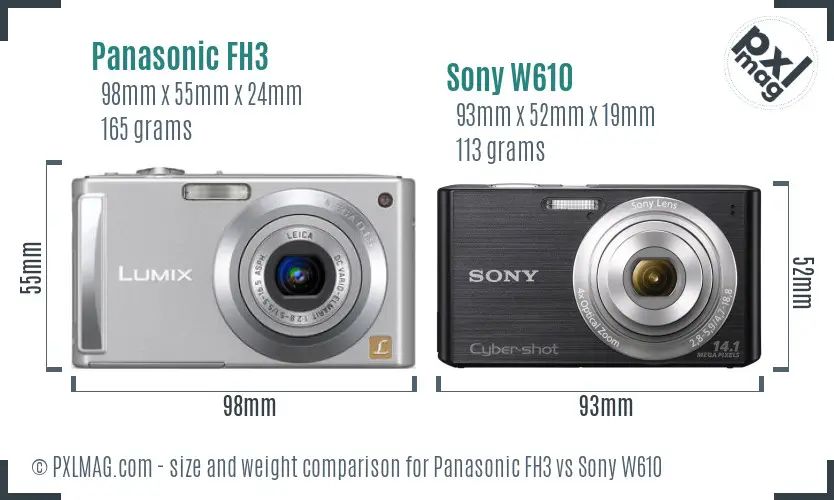 Panasonic FH3 vs Sony W610 size comparison
