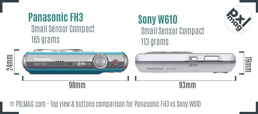 Panasonic FH3 vs Sony W610 top view buttons comparison