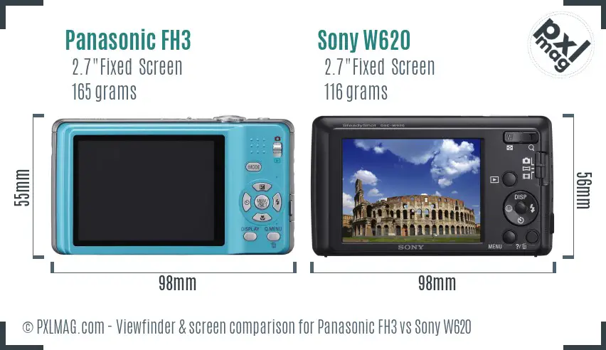 Panasonic FH3 vs Sony W620 Screen and Viewfinder comparison