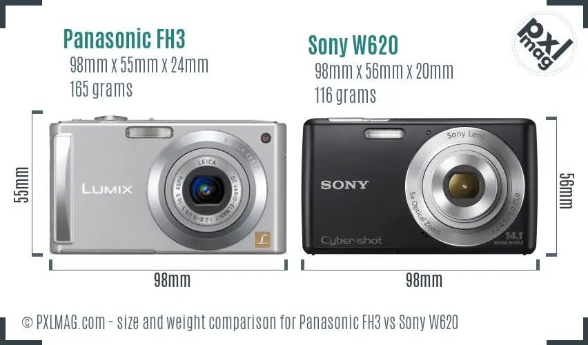 Panasonic FH3 vs Sony W620 size comparison
