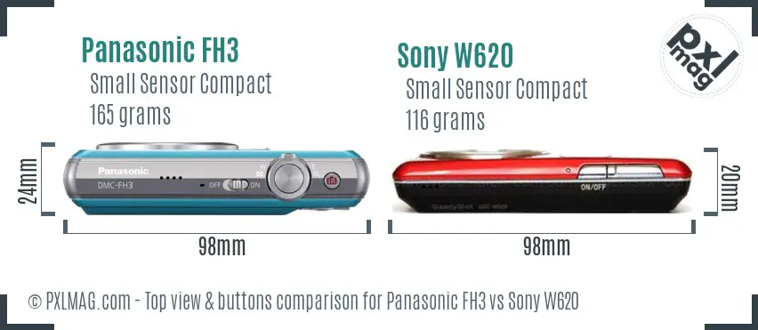 Panasonic FH3 vs Sony W620 top view buttons comparison