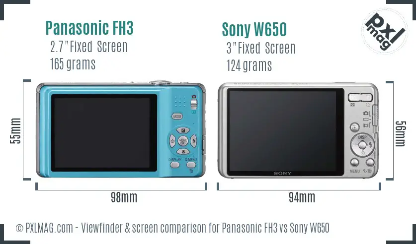 Panasonic FH3 vs Sony W650 Screen and Viewfinder comparison