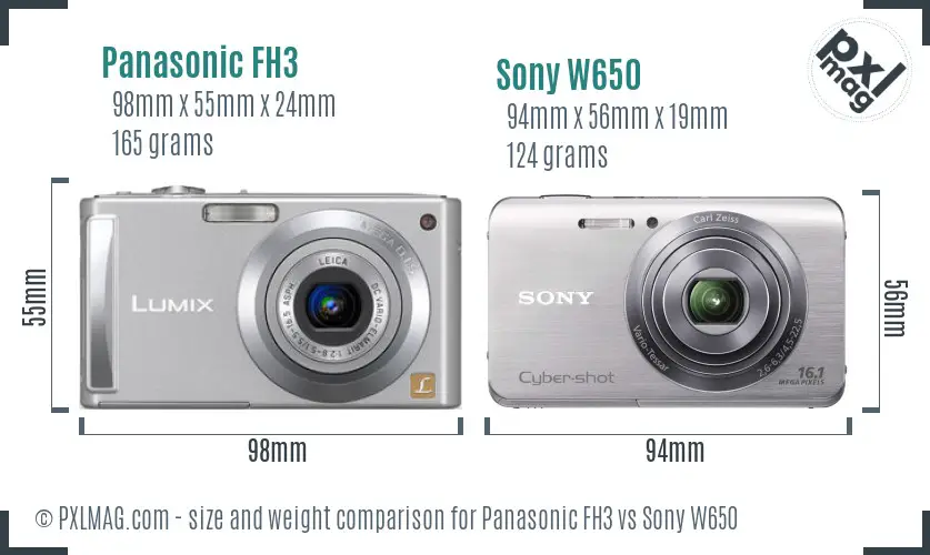 Panasonic FH3 vs Sony W650 size comparison