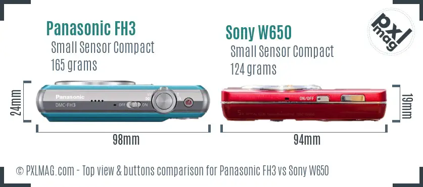 Panasonic FH3 vs Sony W650 top view buttons comparison