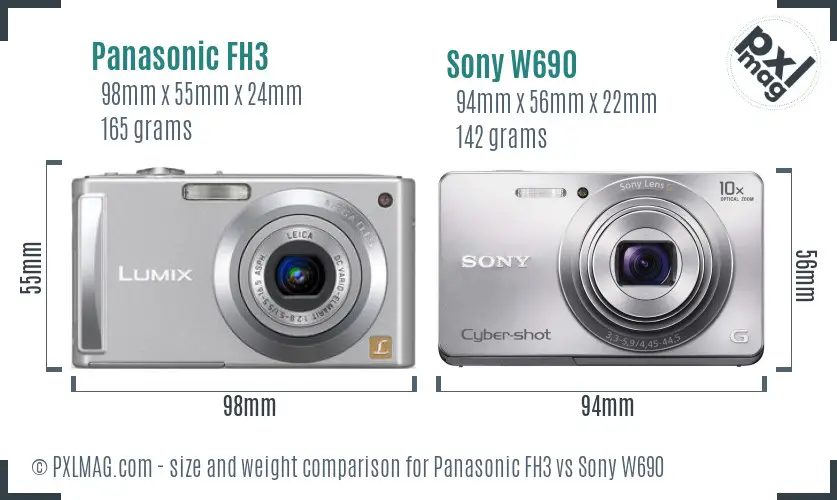 Panasonic FH3 vs Sony W690 size comparison