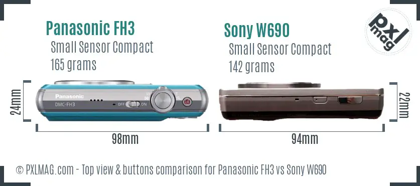 Panasonic FH3 vs Sony W690 top view buttons comparison