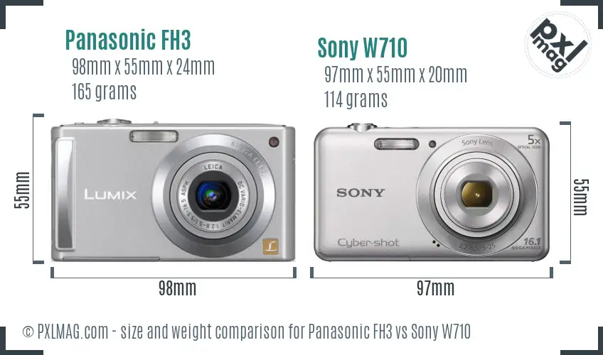 Panasonic FH3 vs Sony W710 size comparison