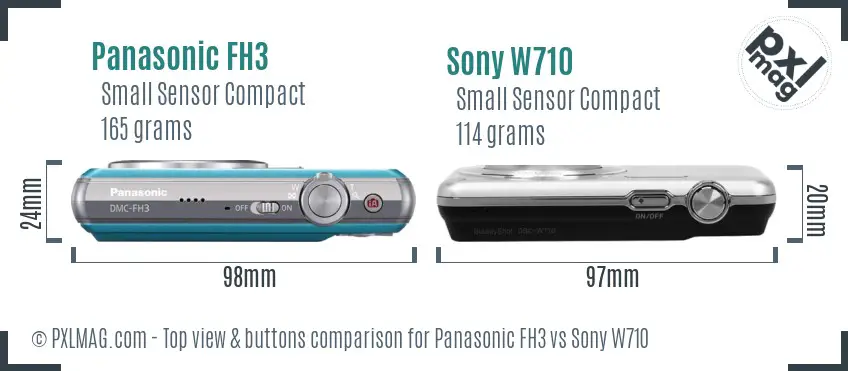 Panasonic FH3 vs Sony W710 top view buttons comparison