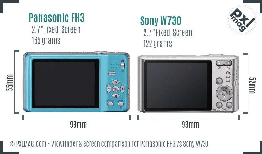 Panasonic FH3 vs Sony W730 Screen and Viewfinder comparison