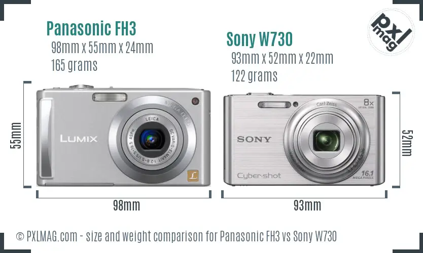 Panasonic FH3 vs Sony W730 size comparison