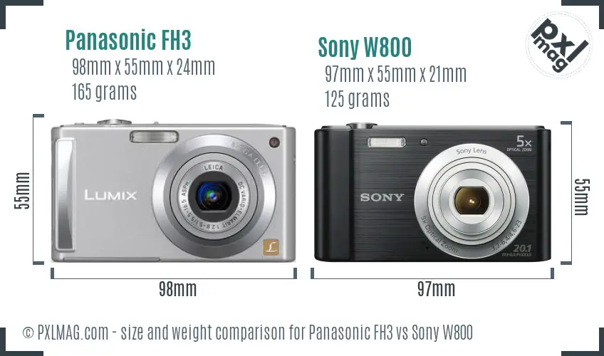 Panasonic FH3 vs Sony W800 size comparison
