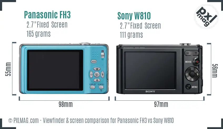 Panasonic FH3 vs Sony W810 Screen and Viewfinder comparison