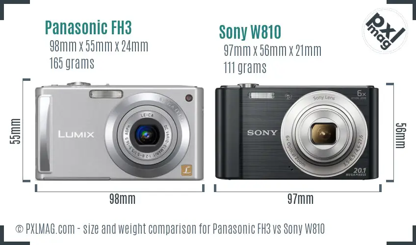 Panasonic FH3 vs Sony W810 size comparison