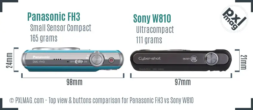 Panasonic FH3 vs Sony W810 top view buttons comparison