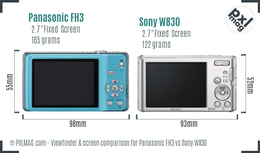 Panasonic FH3 vs Sony W830 Screen and Viewfinder comparison