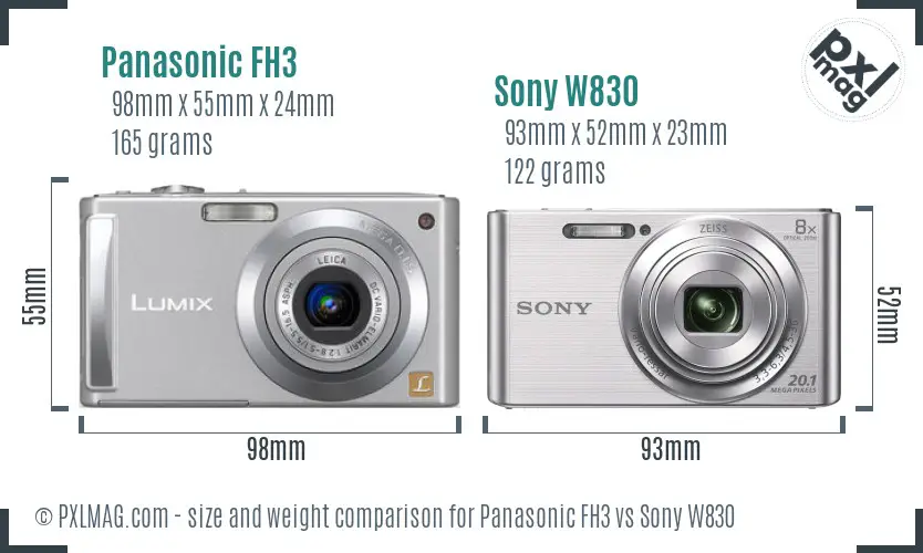 Panasonic FH3 vs Sony W830 size comparison