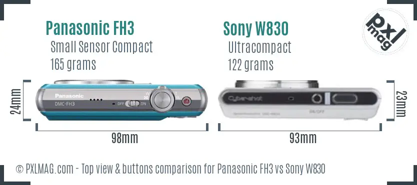 Panasonic FH3 vs Sony W830 top view buttons comparison