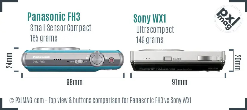 Panasonic FH3 vs Sony WX1 top view buttons comparison