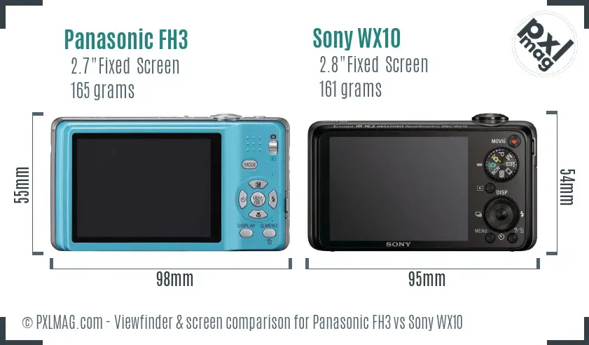 Panasonic FH3 vs Sony WX10 Screen and Viewfinder comparison