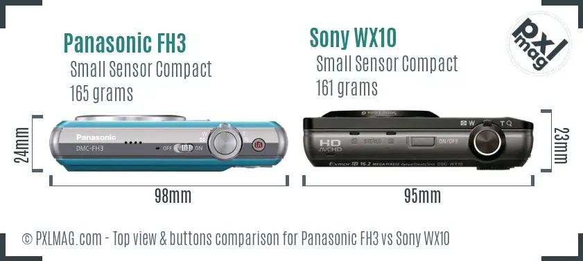 Panasonic FH3 vs Sony WX10 top view buttons comparison