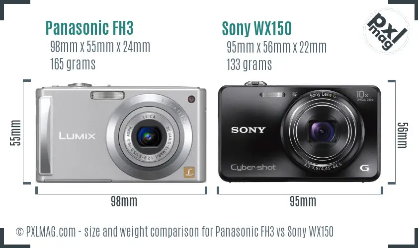 Panasonic FH3 vs Sony WX150 size comparison