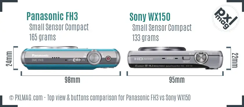 Panasonic FH3 vs Sony WX150 top view buttons comparison
